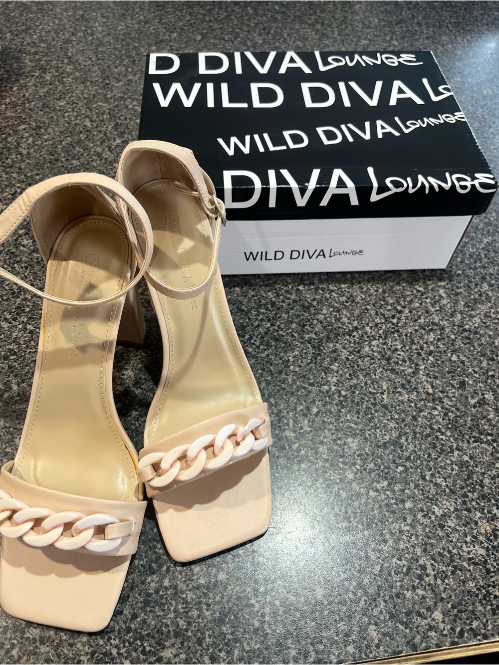DIVA Lounge Pale Pink Chain-Accent Block Heel Sandals